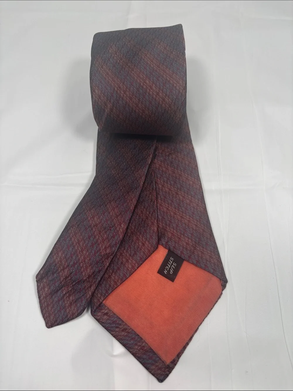 YSL Yves Saint Laurent Vintage Silk Tie Striped Burgundy Navy Classic Luxury